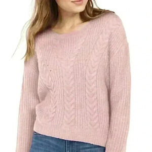 Crave Fame Lace-up Back Cable Knit Sweater - Color: Rose Tan - Size: XL (Juniors